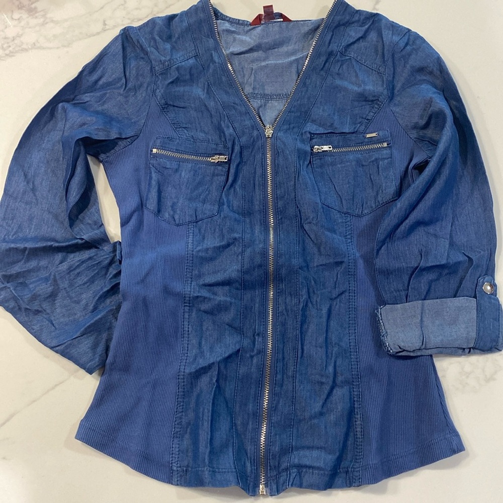 F18 Y2K Guess Top Women's XS Fitted Zip Long Sleeve NWOT